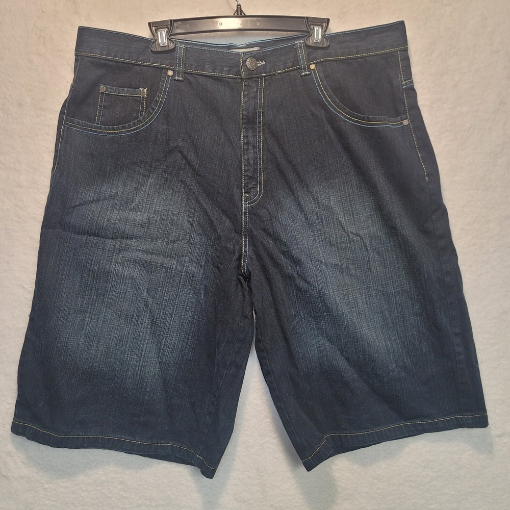 Indigo 30 Jean Shorts Men 44 Embroidered Denim Baggy Loose Fit Y2K Skater Jorts